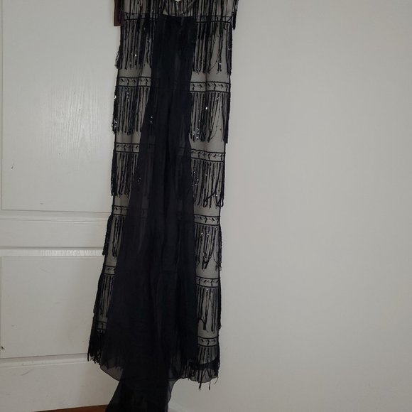 Sequin Fringe Illusion Mesh Gown Formal Evening Dress Sparkle - Picture 8 of 10